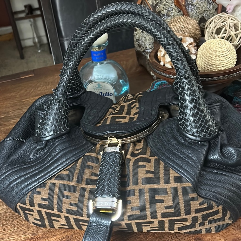 Fendi Zica spy bag with Fendi logo and black leather
